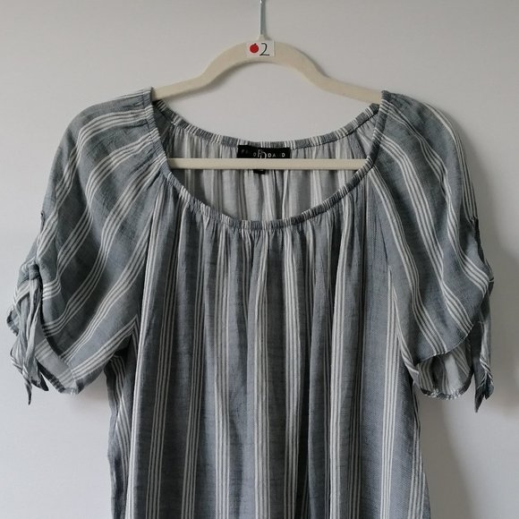 Fred David Womens Faded Blue Raglan Sleeve Scoop Neck Striped Blouse Top Size L - Picture 2 of 7